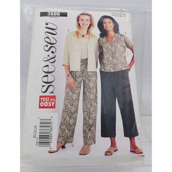 Butterick See & Sew # 3886 Jacket Top Pants ©2003 Uncut Sizes 20-22-24 - Picture 1 of 3
